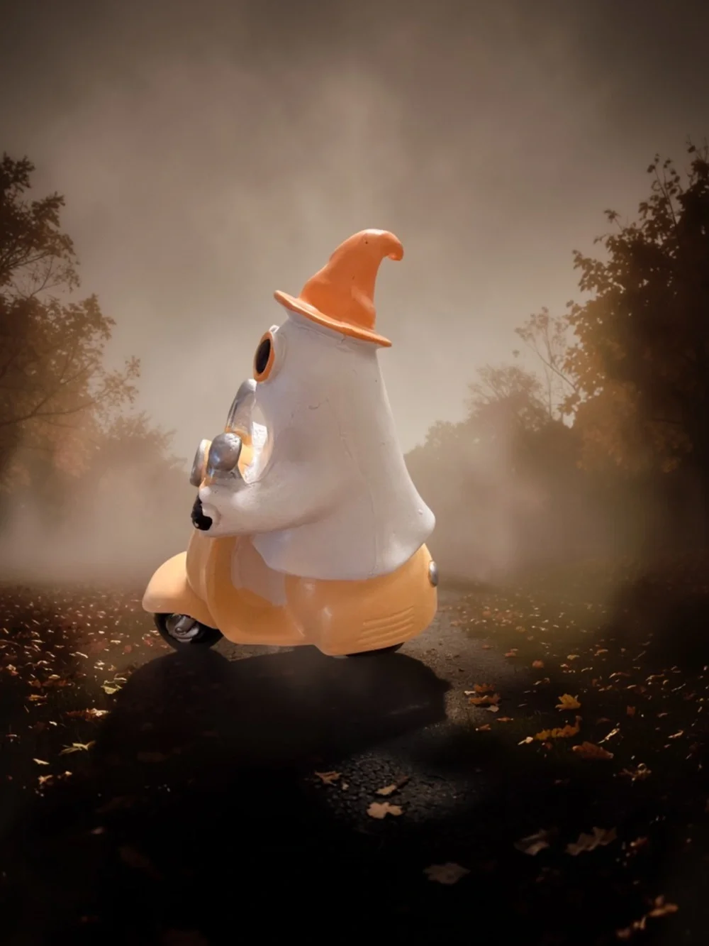 🏍️ 👻🐶NWT ADORABLE CERAMIC GHOST & DOG RIDING MOTORCYCLE HALLOWEEN FIGURE 🐶👻🏍️